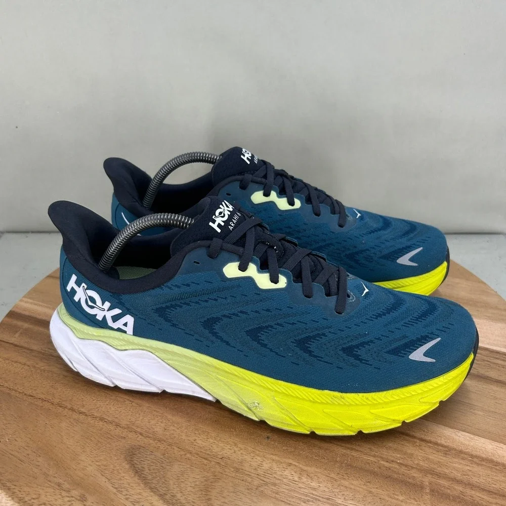 Hoka Arahi 6 Mens Running Shoes Blue Yellow Cushioned Size 10.5 D Comfort